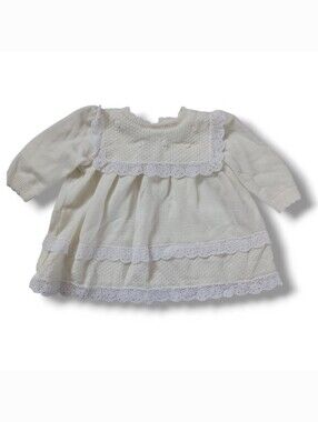 Vintage Baby Dress Sweater Knit Cream Winter White Ivory b.t. kids Size 6-9 mo.